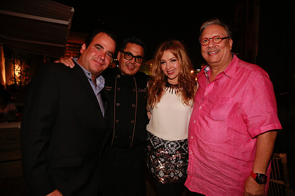 Co-owner Carlos Miranda, Executive Chef Alfredo Alvarez, Thalia and Arturo Sandoval
